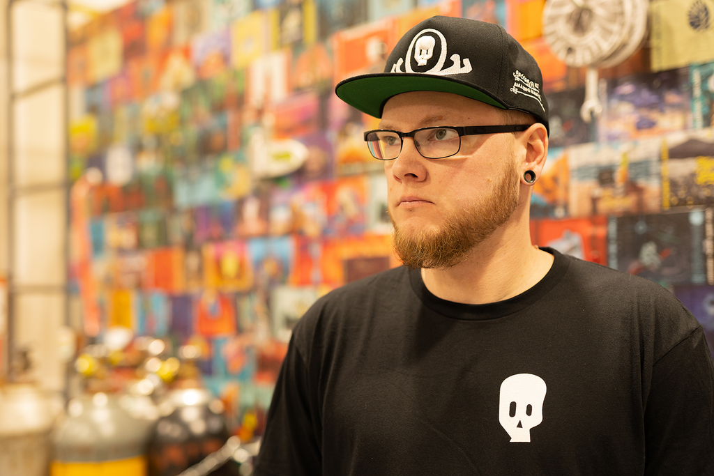 Straight Rim Hat - Skull Front Logo Side - Yupoong 6007